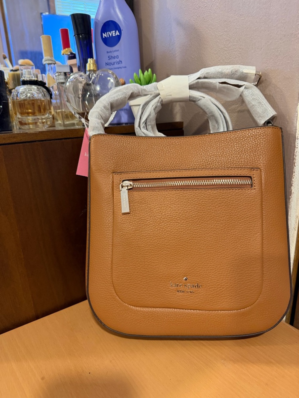 Kate Spade Pebbled Leather Tote in Tan Cognac
